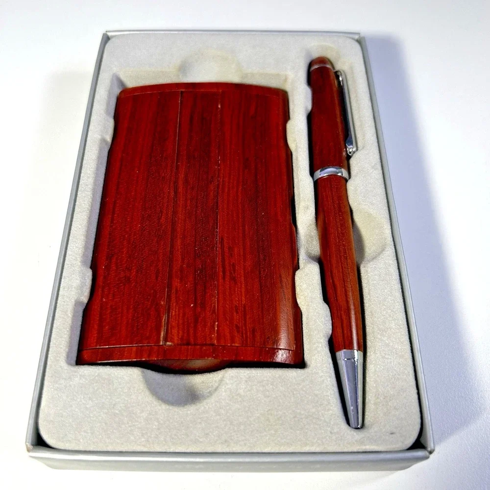 Things Remembered Engraveable Wooden Pen & Business Card Holder Set NEW Box